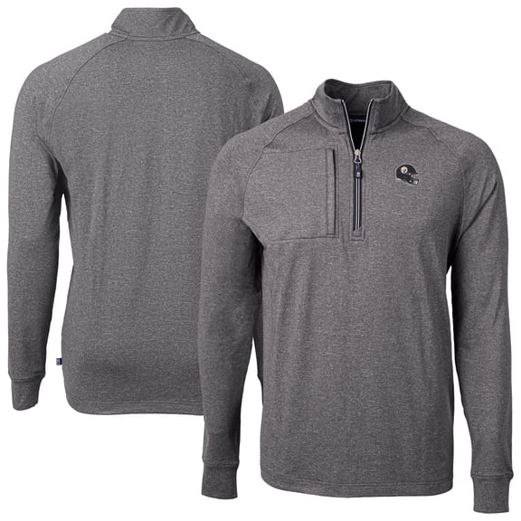 Men's Cutter & Buck Heather Black Pittsburgh Steelers Big & Tall Adapt Eco Raglan Quarter-Zip Jacket