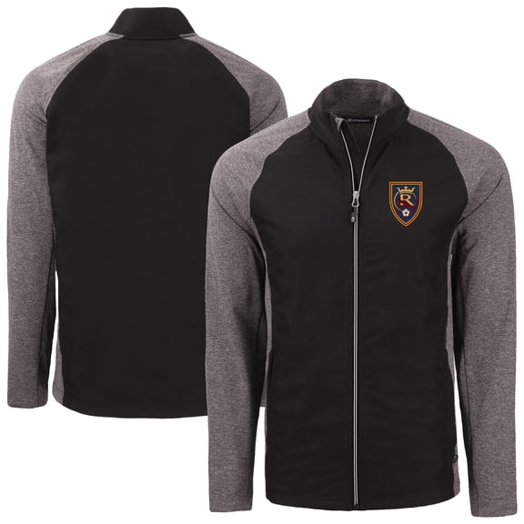 Men's-Cutter & Buck  Heather Black Real Salt Lake Adapt Eco Knit Hybrid Recycled Full-Zip Jacket