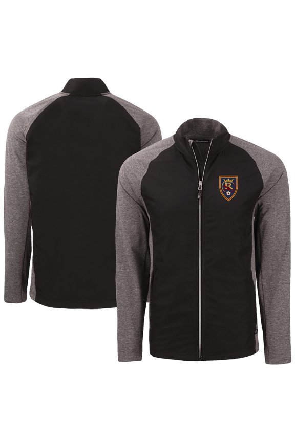 Men's-Cutter & Buck  Heather Black Real Salt Lake Adapt Eco Knit Hybrid Recycled Full-Zip Jacket