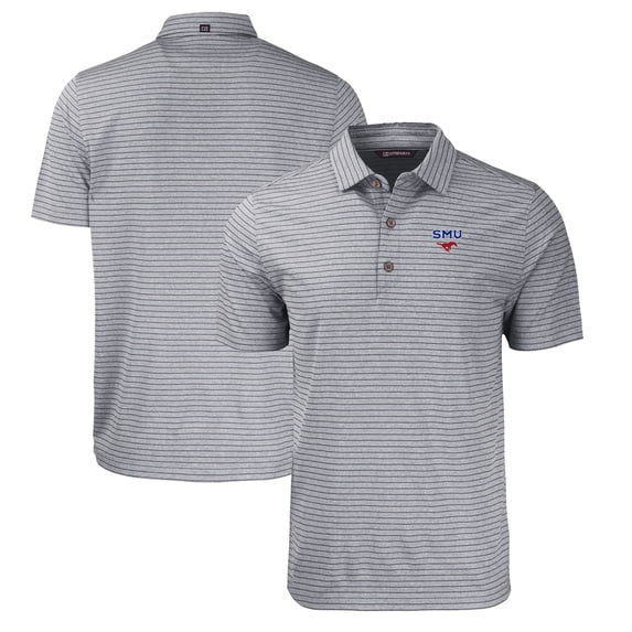 Men's Cutter & Buck Heather Black SMU Mustangs Big & Tall Forge Eco Heather Stripe Stretch Recycled Polo