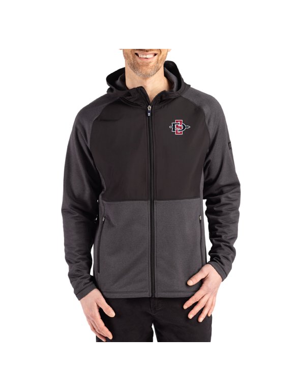 Men's Cutter & Buck Heather Black San Diego State Aztecs Peshastin Eco Fleece Recycled Raglan Full-Zip Tri-Blend Hybrid