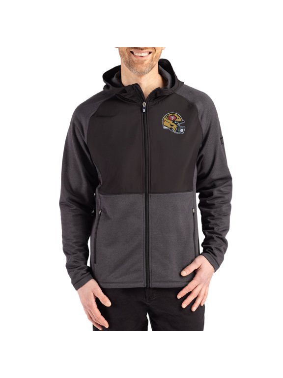 Men's Cutter & Buck Heather Black San Francisco 49ers Peshastin Eco Fleece Recycled Raglan Full-Zip Tri-Blend Hybrid