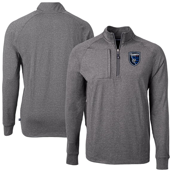 Men's Cutter & Buck Heather Black San Jose Earthquakes Big & Tall Adapt Eco Knit Quarter-Zip Top