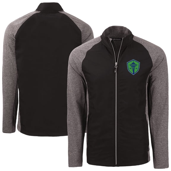 Men's-Cutter & Buck  Heather Black Seattle Sounders FC Adapt Eco Knit Hybrid Recycled Full-Zip Jacket