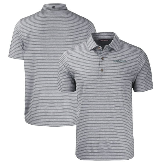 Men's Cutter & Buck Heather Black Spelman College Jaguars Forge Eco Heathered Stripe Stretch Recycled Polo