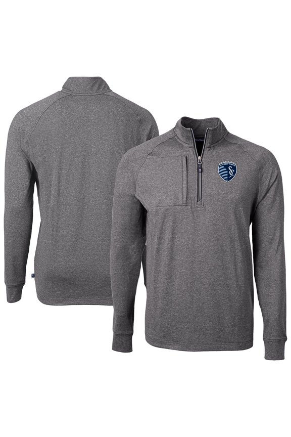 Men's Cutter & Buck Heather Black Sporting Kansas City Big & Tall Adapt Eco Knit Quarter-Zip Top