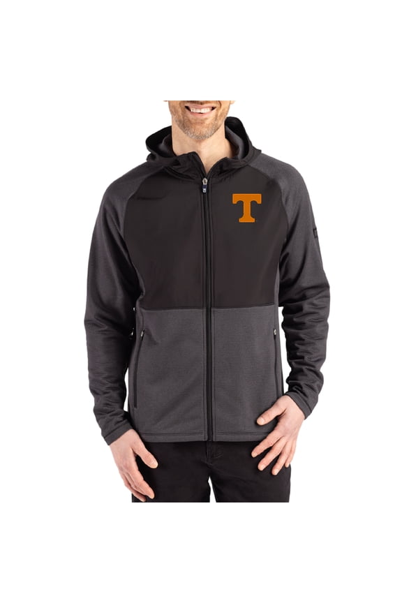 Men's Cutter & Buck Heather Black Tennessee Volunteers Peshastin Eco Fleece Recycled Raglan Full-Zip Tri-Blend Hybrid