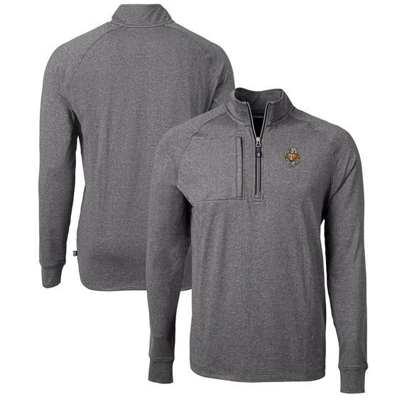 Men's Cutter & Buck Heather Black Tennessee Volunteers Vault Adapt Eco Knit Heathered Recycled Raglan Quarter-Zip Top
