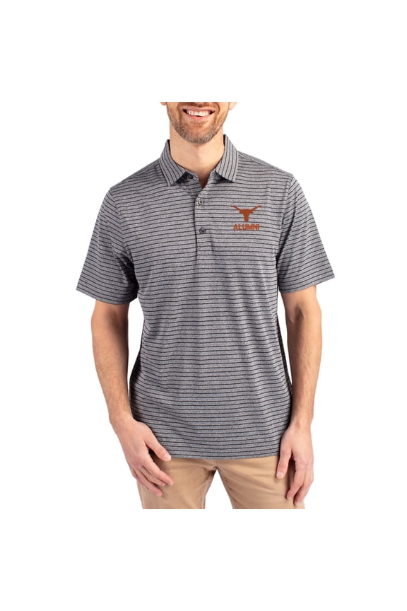 Men's Cutter & Buck Heather Black Texas Longhorns Alumni Forge Eco Double Stripe Stretch Recycled Polo