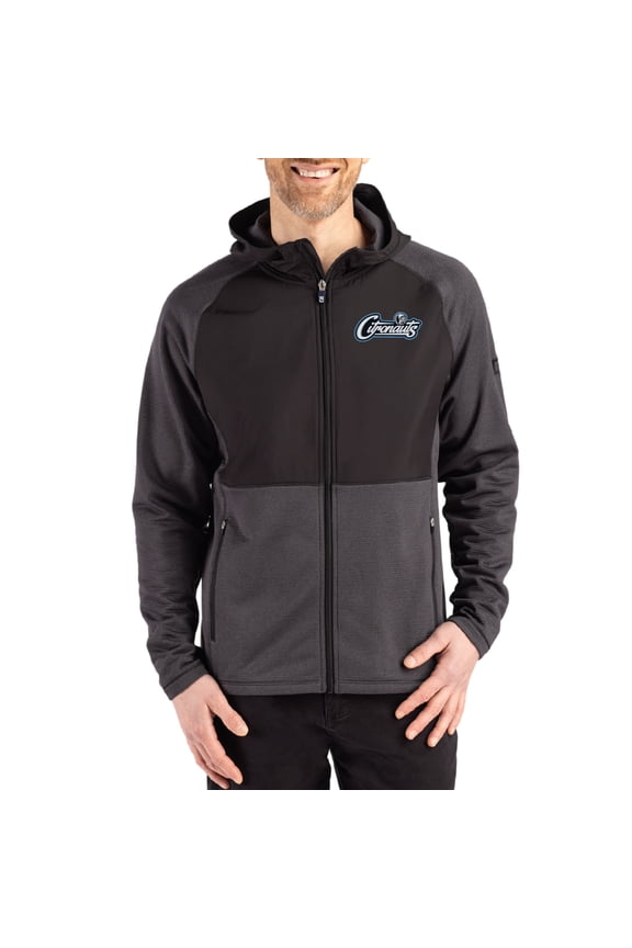 Men's Cutter & Buck Heather Black UCF Knights Peshastin Eco Fleece Recycled Raglan Full-Zip Tri-Blend Hybrid Jacket