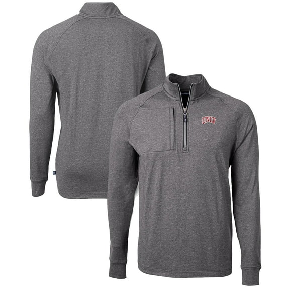 Men's Cutter & Buck Heather Black UNLV Rebels Big & Tall Adapt Eco Knit Quarter-Zip Pullover Top