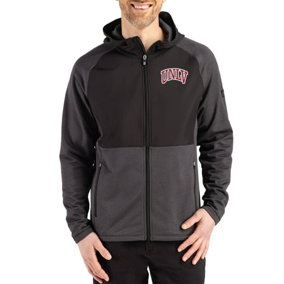 Men's Cutter & Buck Heather Black UNLV Rebels Peshastin Eco Fleece Recycled Raglan Full-Zip Tri-Blend Hybrid Jacket