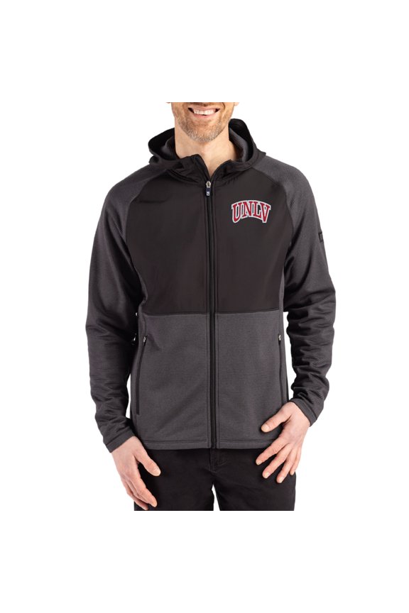 Men's Cutter & Buck Heather Black UNLV Rebels Peshastin Eco Fleece Recycled Raglan Full-Zip Tri-Blend Hybrid Jacket