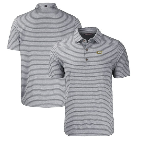Men's Cutter & Buck Heather Black VCU Rams Forge Eco Heathered Stripe Stretch Recycled Polo