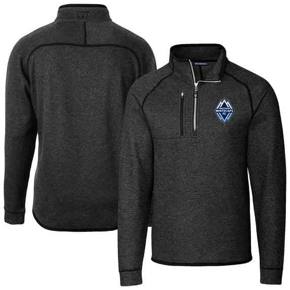 Men's-Cutter & Buck Heather Black Vancouver Whitecaps FC Big & Tall Mainsail Sweater-Knit Half-Zip Raglan Jacket