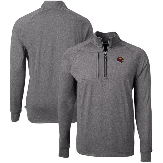 Men's Cutter & Buck Heather Black Washington Commanders Big & Tall Adapt Eco Raglan Quarter-Zip Jacket