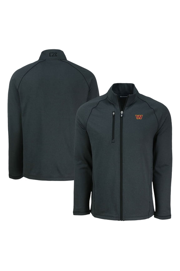 Men's Cutter & Buck Heather Black Washington Commanders Peshastin Eco Fleece Recycled Raglan Tri-Blend Full-Zip Jacket