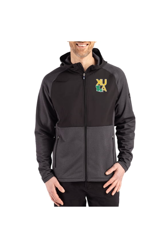 Men's Cutter & Buck Heather Black Xavier University of Louisiana Gold Rush Peshastin Eco Fleece Recycled Raglan Full-Zip