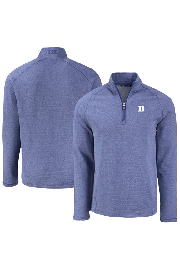 Men's Cutter & Buck  Heather Blue Duke Blue Devils Peshastin Eco Fleece Recycled Quarter-Zip Top