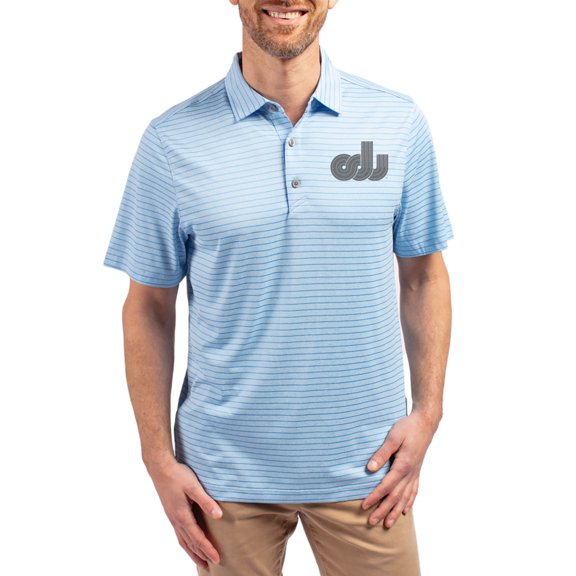 Men's Cutter & Buck Heather Blue Old Dominion Monarchs Vault Forge Eco Double Stripe Stretch Recycled Polo