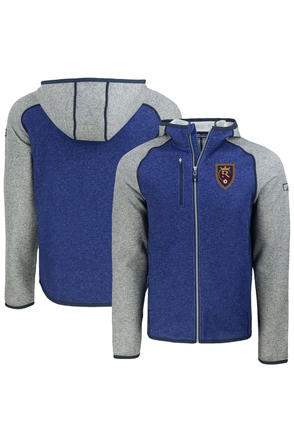 Men's-Cutter & Buck  Heather Blue Real Salt Lake Mainsail Raglan Full-Zip Hooded Jacket