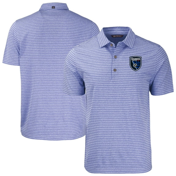 Men's-Cutter & Buck Heather Blue San Jose Earthquakes Forge Eco Heather Stripe Stretch Recycled Polo
