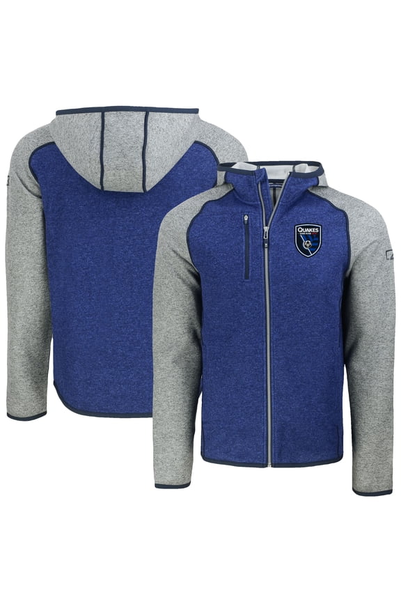 Men's-Cutter & Buck  Heather Blue San Jose Earthquakes Mainsail Raglan Full-Zip Hooded Jacket