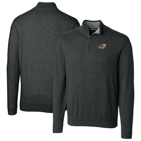 Men's Cutter & Buck Heather Charcoal Akron RubberDucks Big & Tall Lakemont Tri-Blend Quarter-Zip Pullover Sweater