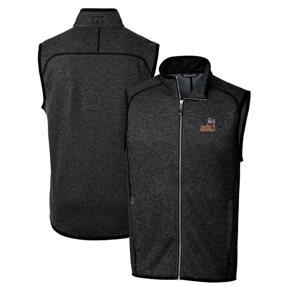 Men's Cutter & Buck Heather Charcoal Arizona State Sun Devils Mainsail Sweater-Knit Full-Zip Vest
