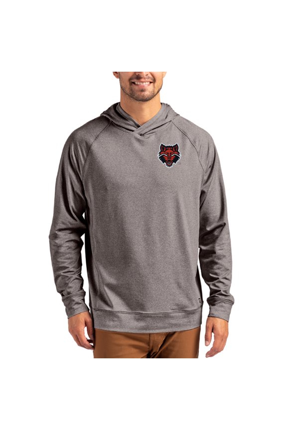 Men's Cutter & Buck Heather Charcoal Arkansas State Red Wolves Primary Logo Adapt Knit Raglan Pullover Hoodie