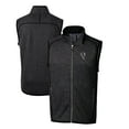 thumbnail image 1 of Men's Cutter & Buck Heather Charcoal Atlanta Falcons Throwback Logo Mainsail Sweater-Knit Big & Tall Full-Zip Vest, 1 of 3