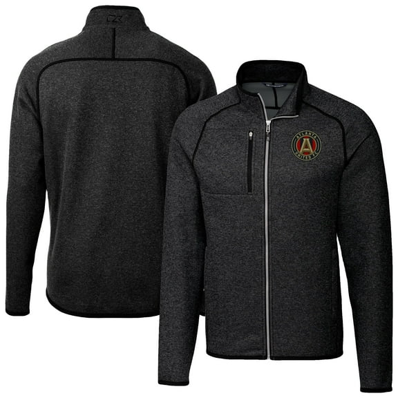 Men's-Cutter & Buck Heather Charcoal Atlanta United FC Big & Tall Mainsail Sweater-Knit Full-Zip Jacket