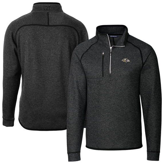 Men's Cutter & Buck Heather Charcoal Baltimore Ravens Big & Tall Mainsail Sweater-Knit Half-Zip Jacket
