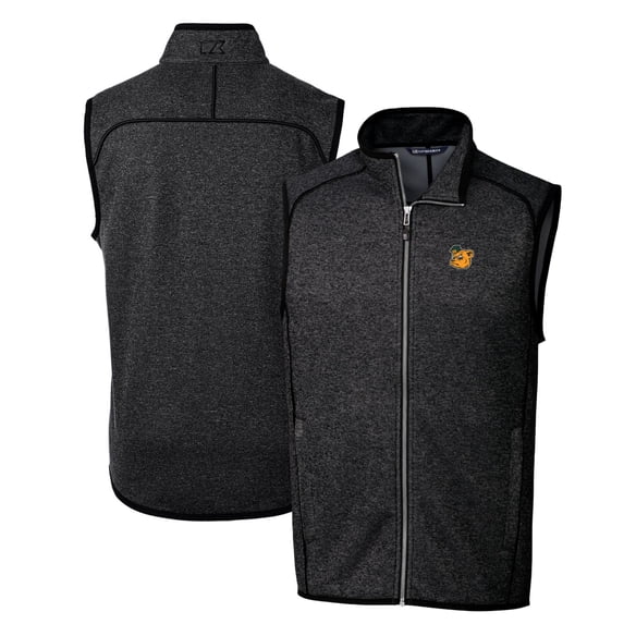 Men's Cutter & Buck Heather Charcoal Baylor Bears Mainsail Sweater-Knit Big & Tall Full-Zip Vest