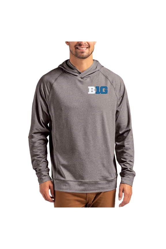 Men's Cutter & Buck Heather Charcoal Big Ten Gear Primary Logo Adapt Knit Raglan Pullover Hoodie