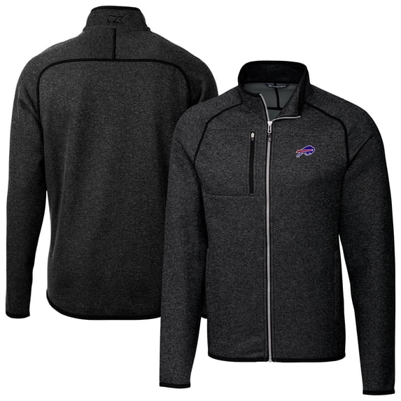 Men's Cutter & Buck Heather Charcoal Buffalo Bills Big & Tall Mainsail Sweater-Knit Full-Zip Jacket