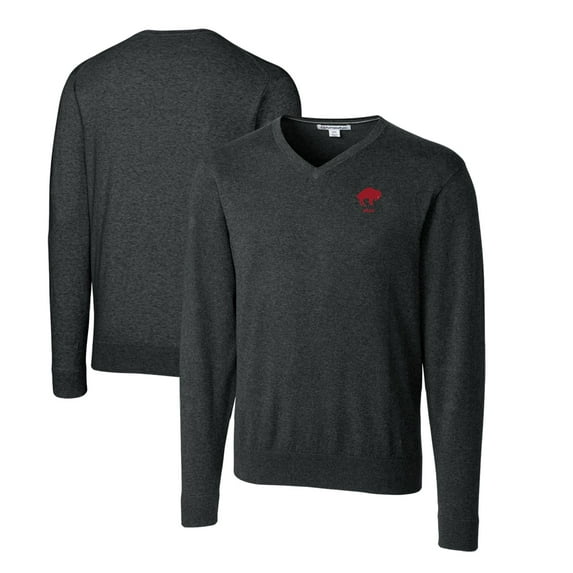Men's Cutter & Buck Heather Charcoal Buffalo Bills Throwback Logo Lakemont Tri-Blend Big & Tall V-Neck Pullover Sweater