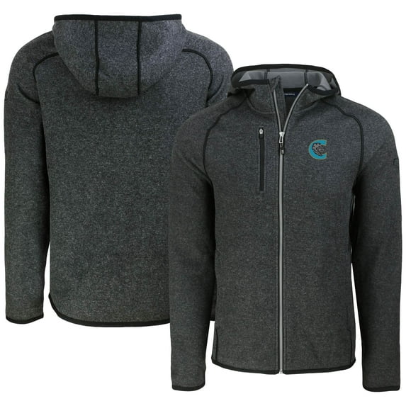 Men's Cutter & Buck Heather Charcoal Charlotte Knights Mainsail Raglan Full-Zip Hoodie