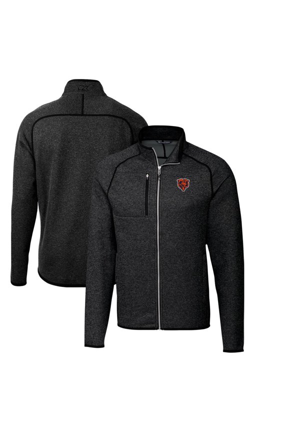 Men's Cutter & Buck Heather Charcoal Chicago Bears Throwback Logo Mainsail Sweater-Knit Full-Zip Jacket