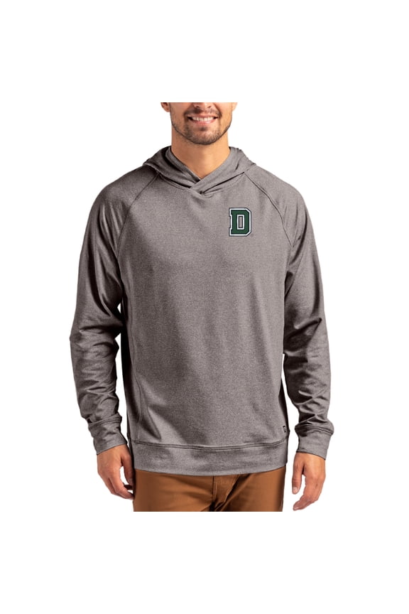 Men's Cutter & Buck Heather Charcoal Dartmouth Big Green Primary Logo Adapt Knit Raglan Pullover Hoodie