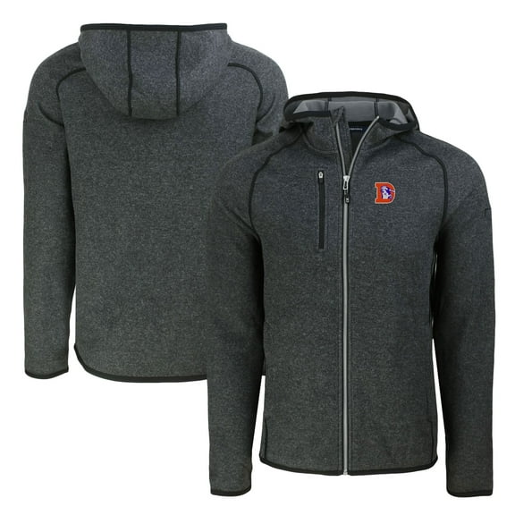 Men's Cutter & Buck  Heather Charcoal Denver Broncos Throwback Mainsail Sweater-Knit Full-Zip Hoodie