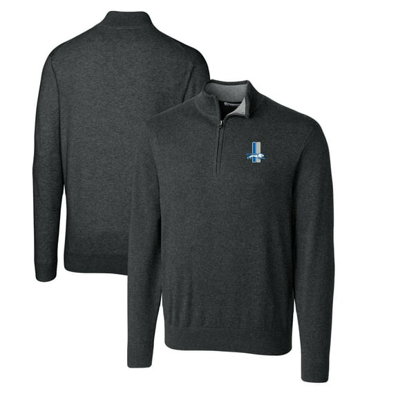 Men's Cutter & Buck Heather Charcoal Detroit Lions Throwback Logo Lakemont Tri-Blend Big & Tall Quarter-Zip Pullover
