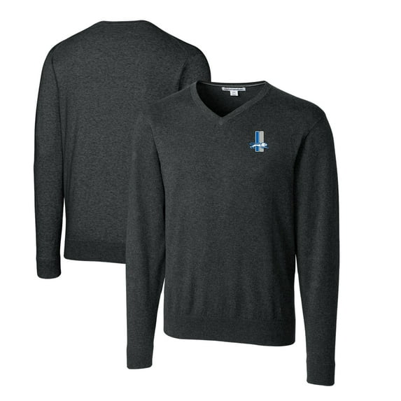 Men's Cutter & Buck Heather Charcoal Detroit Lions Throwback Logo Lakemont Tri-Blend Big & Tall V-Neck Pullover Sweater