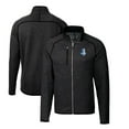 thumbnail image 1 of Men's Cutter & Buck Heather Charcoal Detroit Lions Throwback Logo Mainsail Sweater-Knit Big & Tall Full-Zip Pullover, 1 of 3