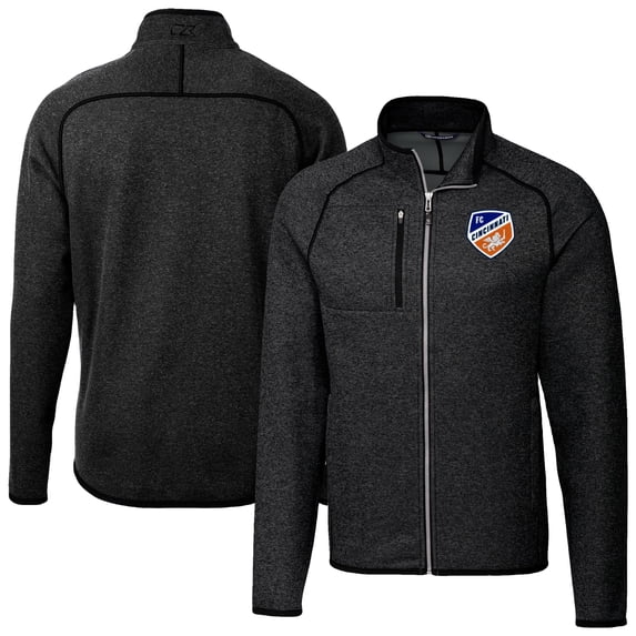 Men's-Cutter & Buck Heather Charcoal FC Cincinnati Mainsail Sweater-Knit Full-Zip Jacket