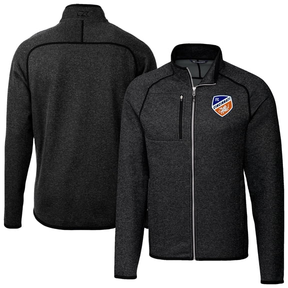 Men's-Cutter & Buck  Heather Charcoal FC Cincinnati Mainsail Sweater-Knit Full-Zip Jacket