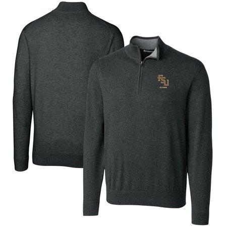Men's Cutter & Buck Heather Charcoal Florida State Seminoles Alumni Logo Lakemont Tri-Blend Quarter-Zip Pullover
