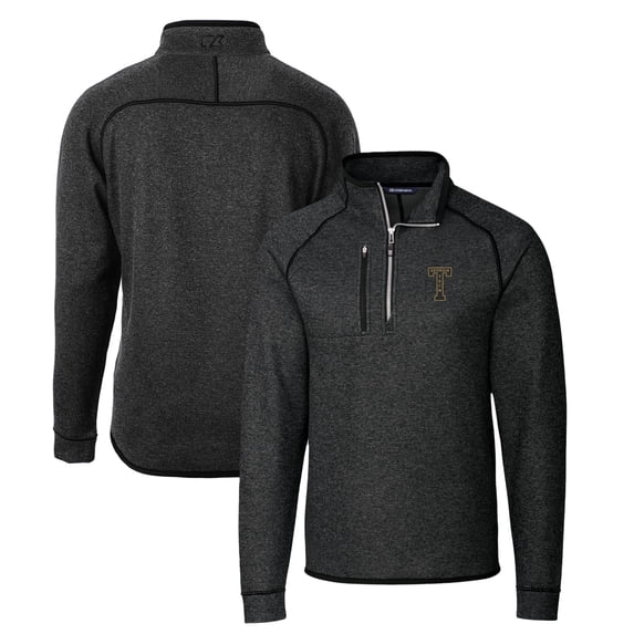 Men's Cutter & Buck Heather Charcoal Georgia Tech Yellow Jackets Mainsail Sweater-Knit Big & Tall Half-Zip Pullover