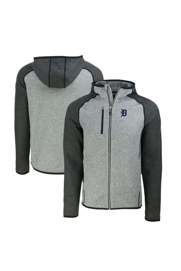 Men's Cutter & Buck Heather Charcoal/Heather Gray Detroit Tigers Mainsail Full-Zip Hooded Jacket