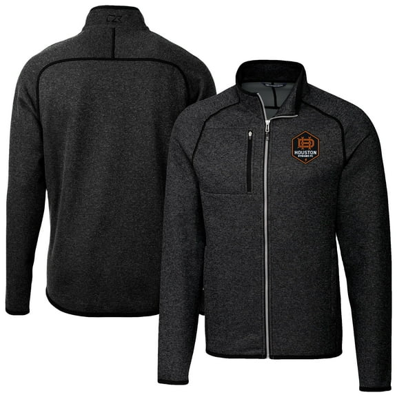 Men's-Cutter & Buck  Heather Charcoal Houston Dynamo FC Big & Tall Mainsail Sweater-Knit Full-Zip Jacket